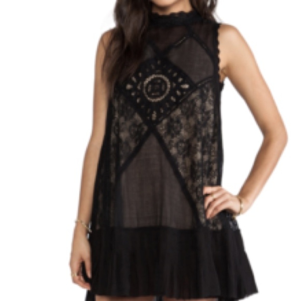 Free People Black Lace Mini Dress